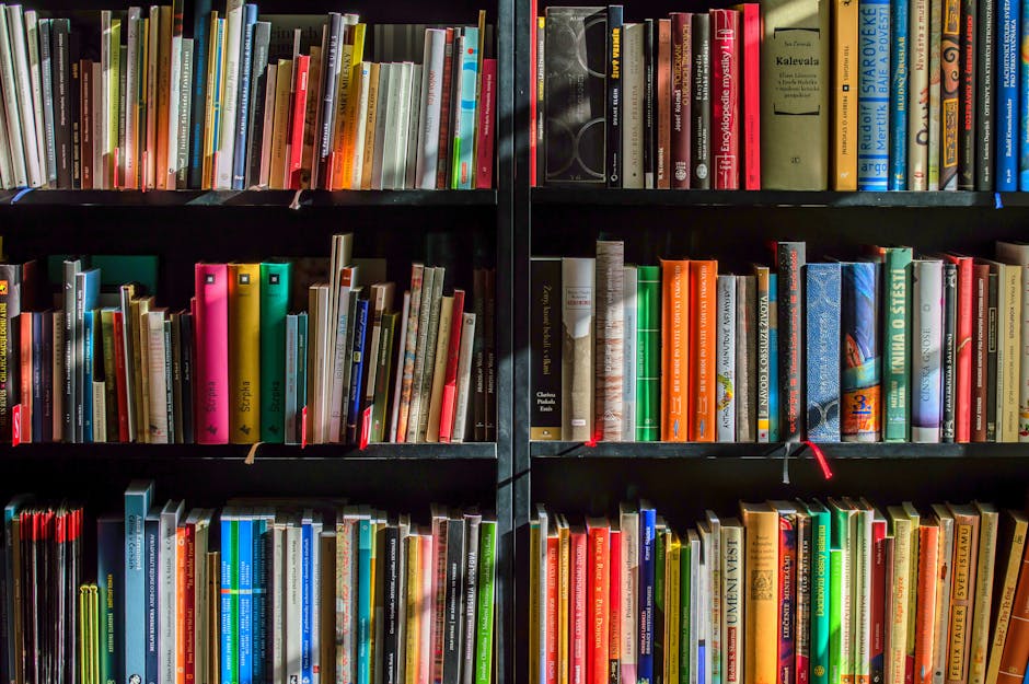 Books on shelves for reading, research, and education